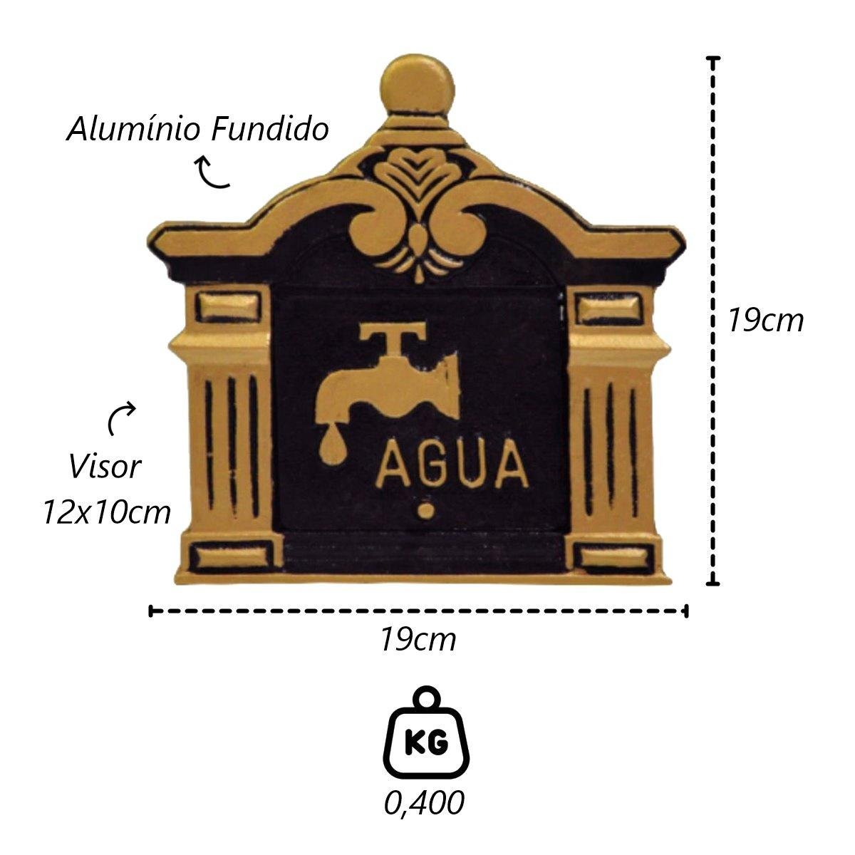 Visor Leitura Agua Vila Rica Ouro Alumínio Fundido 19x19cm Metal Mig 222mtm - 2