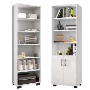 Kit Livreiro 2 Portas Pequenas Livreiro 5 Prateleiras Office Branco