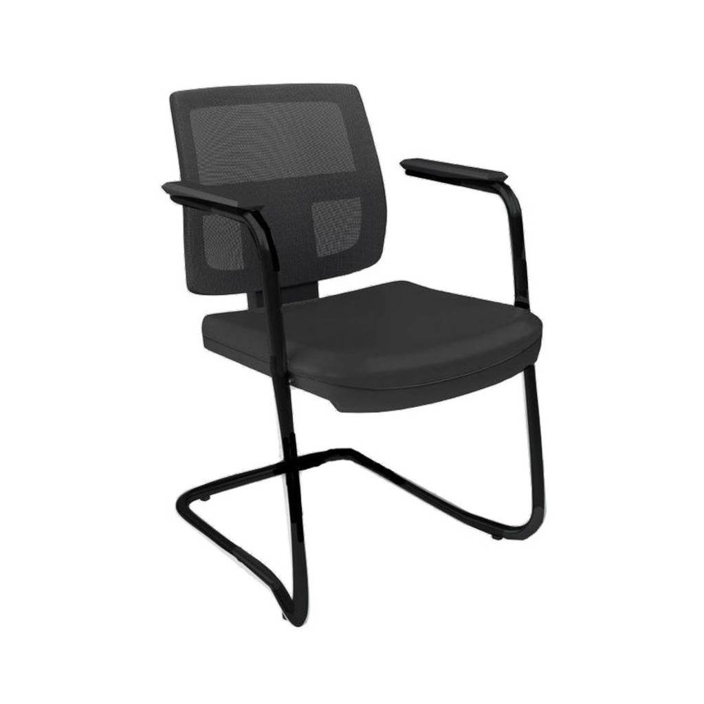 Cadeira Fixa Aproximação em S Executiva Brizza Tela com Braço Preta - 2