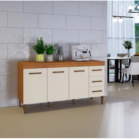 Balcão Atenas 3 Portas 3 Gavetas Kaiki Móveis - Nature/off