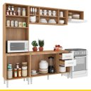 Ver imagem 3 de Cozinha Completa Larissa 2,40m Armário Paneleiro Nicho Microondas Mdp Carvalho Branco - Clicklar