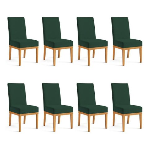 Kit 8 Cadeiras de Jantar Brisa Suede Base de Madeira - Pallazio Cor Verde