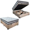 Ver imagem 1 de Cama Box Baú Casal Suede + Colchão Anjos Black Graphite Molas Ensacadas 138x188x64cm Bege