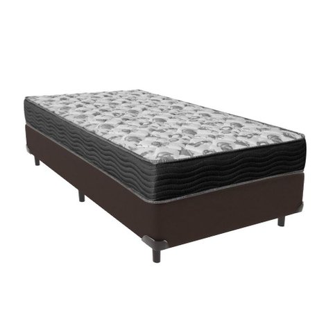 Cama Ortobom Solteiro Box Marrom e Colchão Iso100 Espuma D33