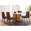 Ver imagem 1 de Conjunto Mesa Berlim c/ Tampo Madeirado c/ Vidro Canto Curvo 90x90cm e 4 Cadeiras Dafne Madeira Maci