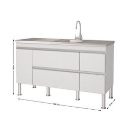 Balcão de Cozinha 2 Portas 143,5cm Prisma Mgm Móveis (Balcão Não Acompanha Tampo e Pia) - 3 Balcão de Cozinha 2 Portas 143,5cm Prisma Mgm Móveis (Balcão Não Acompanha Tampo e Pia) - 3