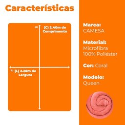 Manta Queen Cobertor Microfibra Antialérgico 2,2x2,4m Coral - Camesa - 6