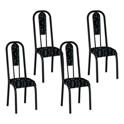 Kit 4 Cadeiras Madri Corino Preto Lirio Tubo Martelado