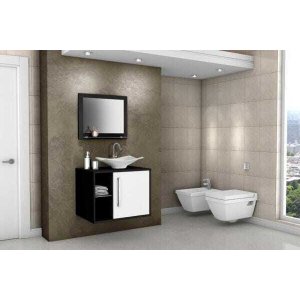 Gabinete Armário para Banheiro com Pia Baden Preto_branco