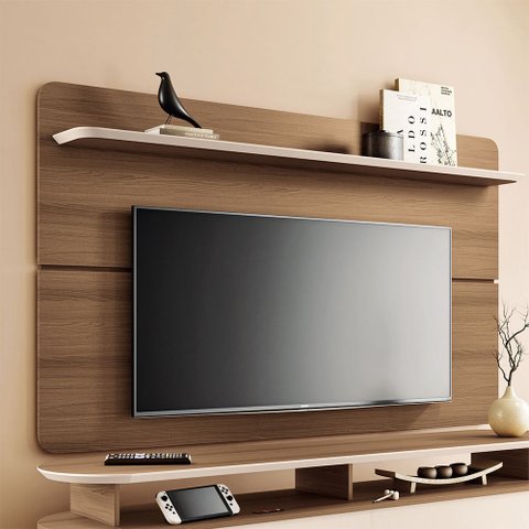 Painel Suspenso Decorativo 1.8 Tv até 70 Pol. Sala de Estar Kirby Castanho/off White G26 - Gran Belo