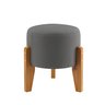 Puff Redondo Estofado com Pés em Madeira Apoio para Os Pés Suede Cinza - 2