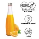 Ver imagem 2 de Jogo 5 Garrafas Vidro Acqua Transparente 1 Litro Tampa com Rosca Aço Inox - Tuut