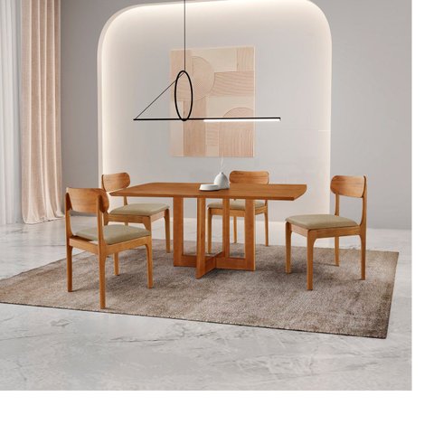 Conjunto de Mesa de Jantar Vitoria Tampo Laminado 120cm Barril 4 Cadeiras Bellini