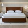 Cama Japonesa com Cabeceira Corea Seo Casal Courino Marrom - Sallar Home - 1