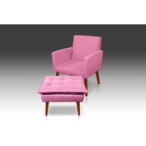 Kit Poltrona Nina com Puff Opala Suede Rosê - Pandora Decor - Casa da Poltrona