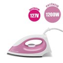 Ver imagem 1 de Ferro De Passar Roupa A Seco 127v Antiaderente Rosa Potencia 1200w Nao Gruda Temperatura LED