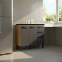 Ver imagem 3 de Balcão 3 Portas e 2 Gavetas Cozinha Armário Compacto 90cm Isadora - Damasco/Cinza