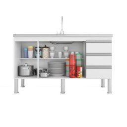 Balcão de Cozinha 3 Portas 133,5cm Ibiza Mgm Móveis (Balcão Não Acompanha Tampo e Pia) - 2