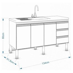 Balcão de Cozinha 3 Portas 133,5cm Ibiza Mgm Móveis (Balcão Não Acompanha Tampo e Pia) - 4