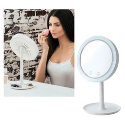 Espelho Maquiagem LED Ventilador Touch Beleza Iluminador 5x Aumento Usb - 2