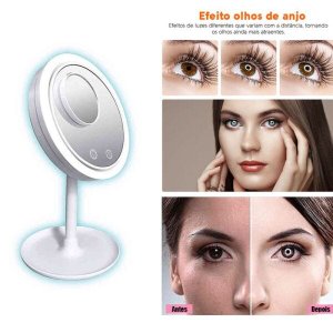 Espelho Maquiagem LED Ventilador Touch Beleza Iluminador 5x Aumento Usb