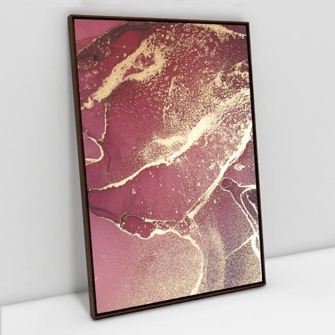 Quadro Decorativo em Canvas Abstrato Mármore Rosa Perolado TaColado Moldura Flutuante 4,5cm Madeira 