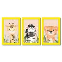 Ver imagem 1 de Kit Quadros Infantil Safari Aquarela 20x30 3 Peças Titulos Moldura Amarela
