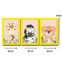 Ver imagem 6 de Kit Quadros Infantil Safari Aquarela 20x30 3 Peças Titulos Moldura Amarela