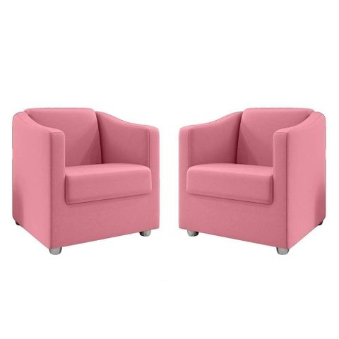 Kit 2 Poltronas Ana Suede Rosa Pés Cromado Pallazio