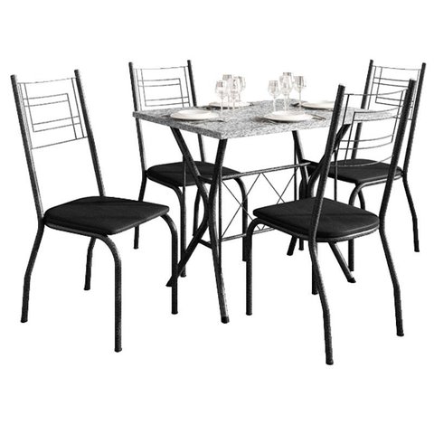 Mesa de Jantar Bruna 100x60 Cm com Granito Ocre Itabira com 4 Cadeiras 063 Preto – Artefamol