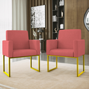 Ver imagem 2 de Kit 02 Cadeiras Poltrona Decorativa Sala Quarto Base Dourado Cor:rosa