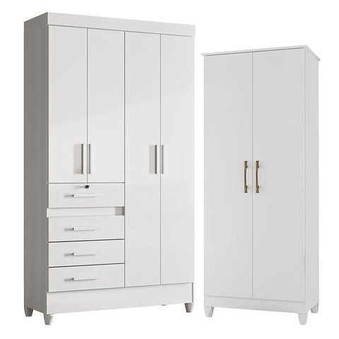Guarda Roupa Infantil Sobral e Armário Multiuso Jade Branco Brilho – Moval