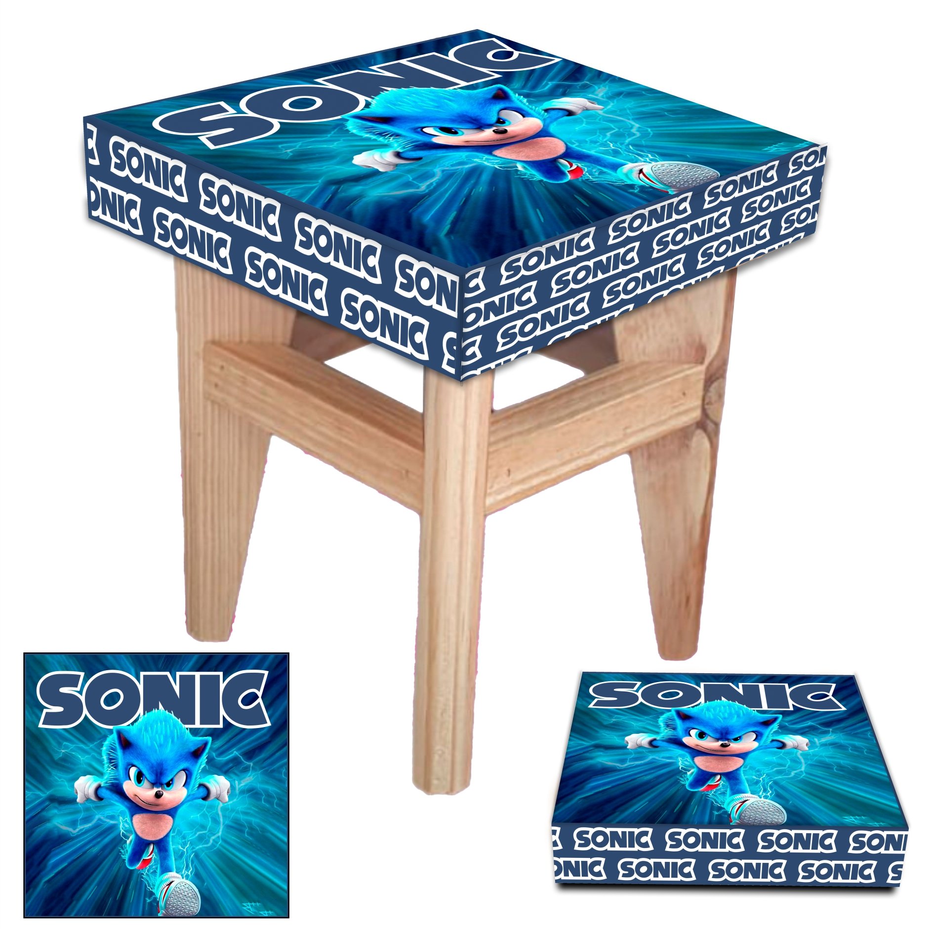 008 Banquinho Banqueta Infantil Sonic Azul