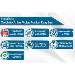 Colchão King Anjos Solteirão Molas Ensacadas MasterPocket Best Euro Pillow Clean (96x203x33) -  - 3