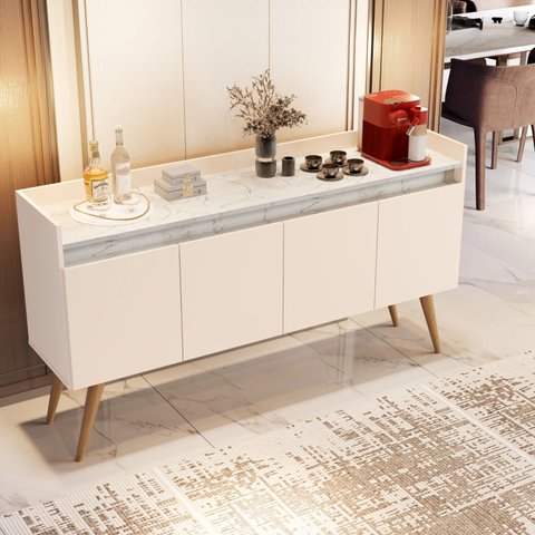 Aparador Buffet Sala 4 Portas Gold Branco/Branco Granito - Rede Móveis