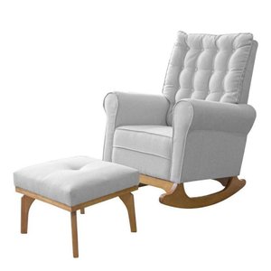 Poltrona de Amamentação com Balanço e Puff Paris Veludo Off White - Ideal