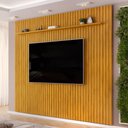Ver imagem 1 de Painel Ripado para TV 75 pol Sala Quarto 275x240cm Lexa D05 Cedro - Lyam Decor