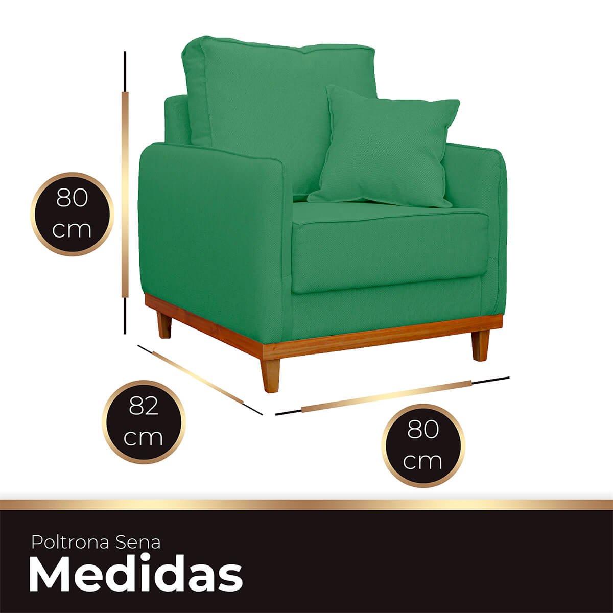 Kit Poltrona e Sofa Sena 2 Lugar Base de Madeira para Sala Hotel Linho Verde - 7