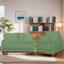 Ver imagem 2 de Kit Poltrona e Sofa Sena 2 Lugar Base de Madeira para Sala Hotel Linho Verde