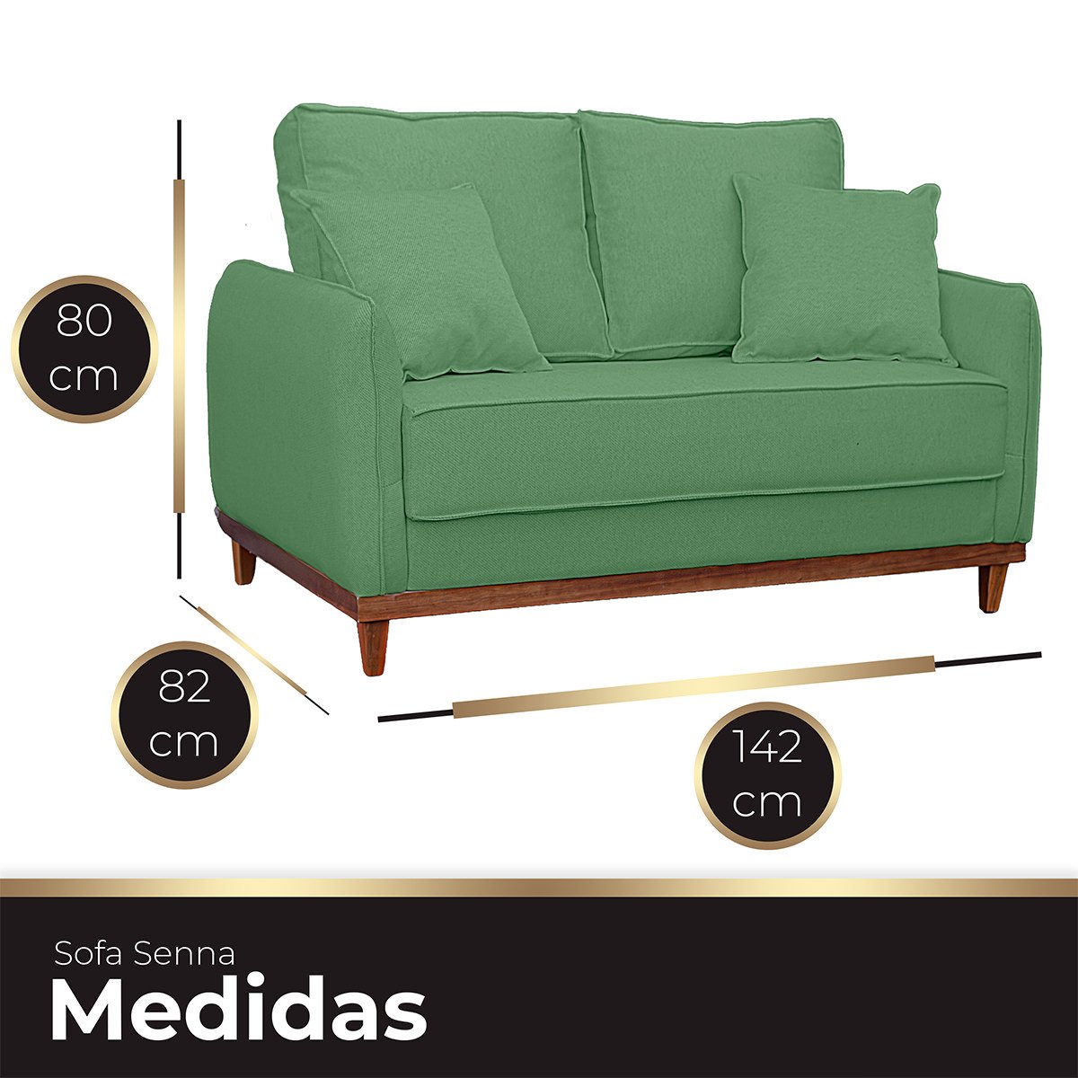 Kit Poltrona e Sofa Sena 2 Lugar Base de Madeira para Sala Hotel Linho Verde - 8