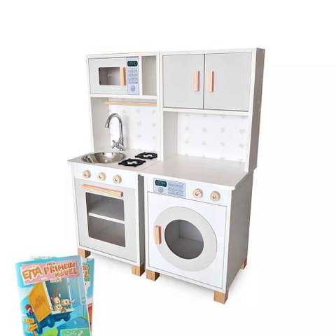Kit Mini Cozinha Infantil e Máquina de Lavar - Cinza