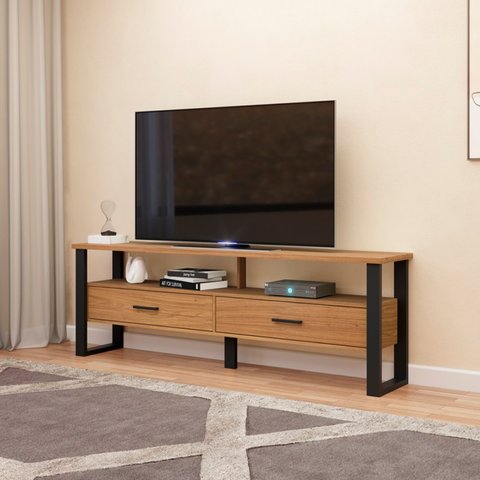 Rack para Tv até 60 Polegadas 2 Gavetas 180cm Industrial Freijó/preto - Dalla Costa