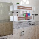 Ver imagem 2 de Prateleira de Mdf Branca e Madeira Multiuso para Banheiro Porta Livro Cozinha 50cm