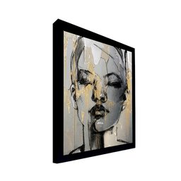 Quadro Decorativo 135x135 cm Mulher 054 com Moldura Laqueada Preto - Gran Belo - 1