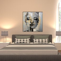 Quadro Decorativo 135x135 cm Mulher 054 com Moldura Laqueada Preto - Gran Belo - 5
