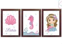 Ver imagem 1 de Quadro Decoração Quarto Menina Sereia Rosa Moldura e Vidro: Tabaco