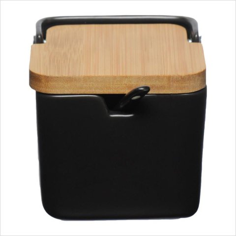 SALEIRO PORCELANA TAMPA BAMBU HAUSKRAFT ETILUX Preto