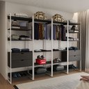 Ver imagem 1 de Guarda Roupa Aberto Industrial Casal Modulado Completo Preto Cabideiro com Gavetas Ferro Branco