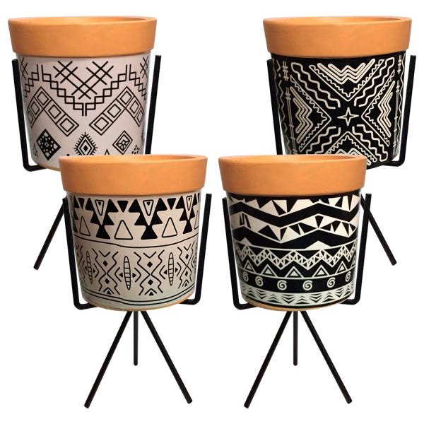 Kit 4 Vaso Cerâmica Decorativo Para Planta Suculenta 8,5x9cm - 1