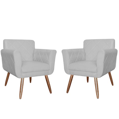 Conjunto 2 Poltronas Cadeiras Isabella Sala de Estar Suede Branco - Incasa Decor
